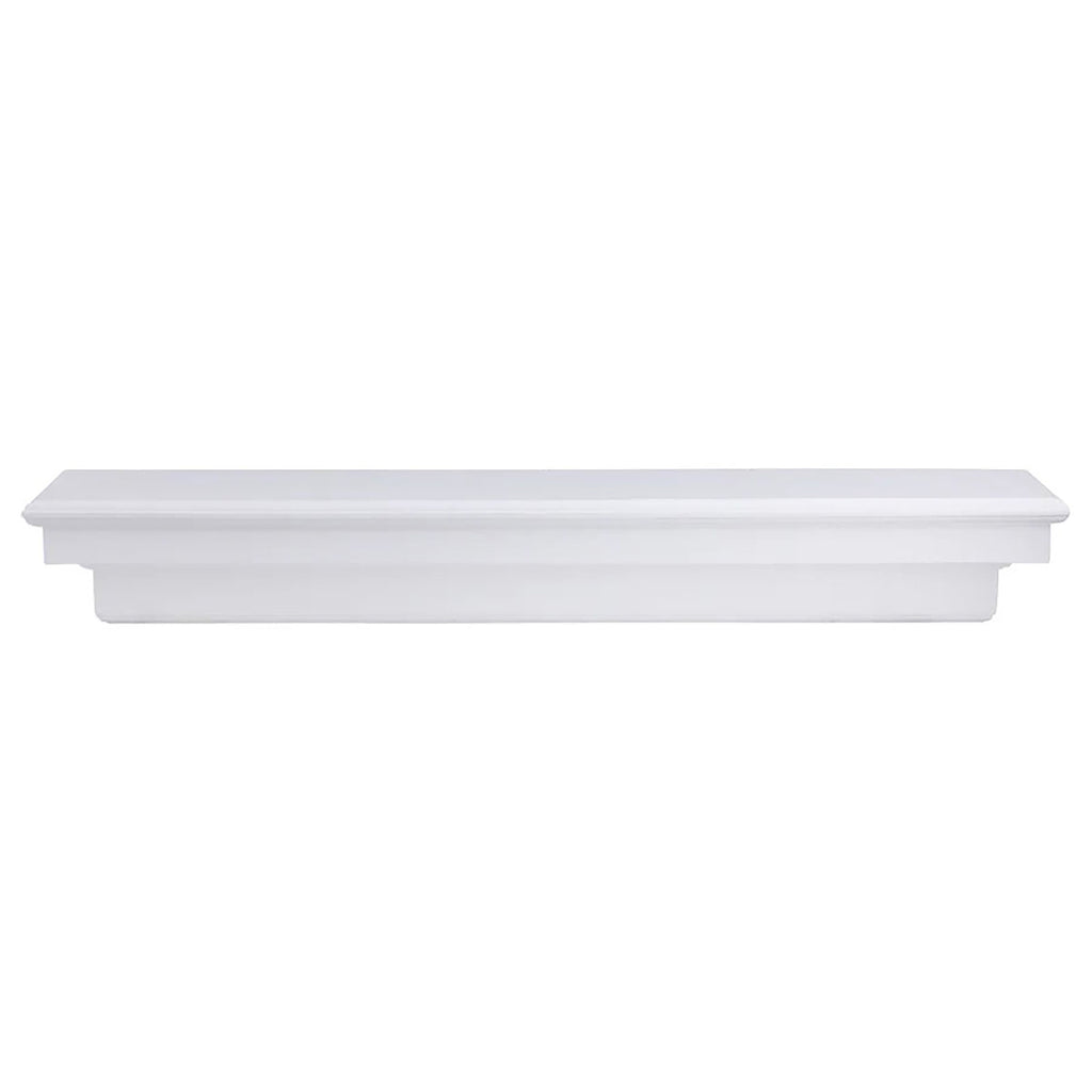 White French-style real wood fireplace mantel shelf with smooth top and flat profile.