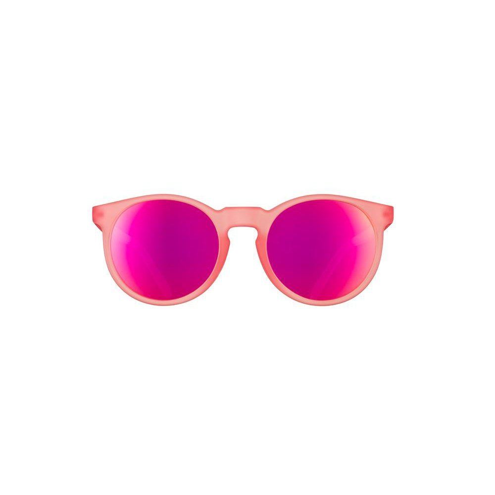 Pink round sunglasses with magenta mirrored lenses