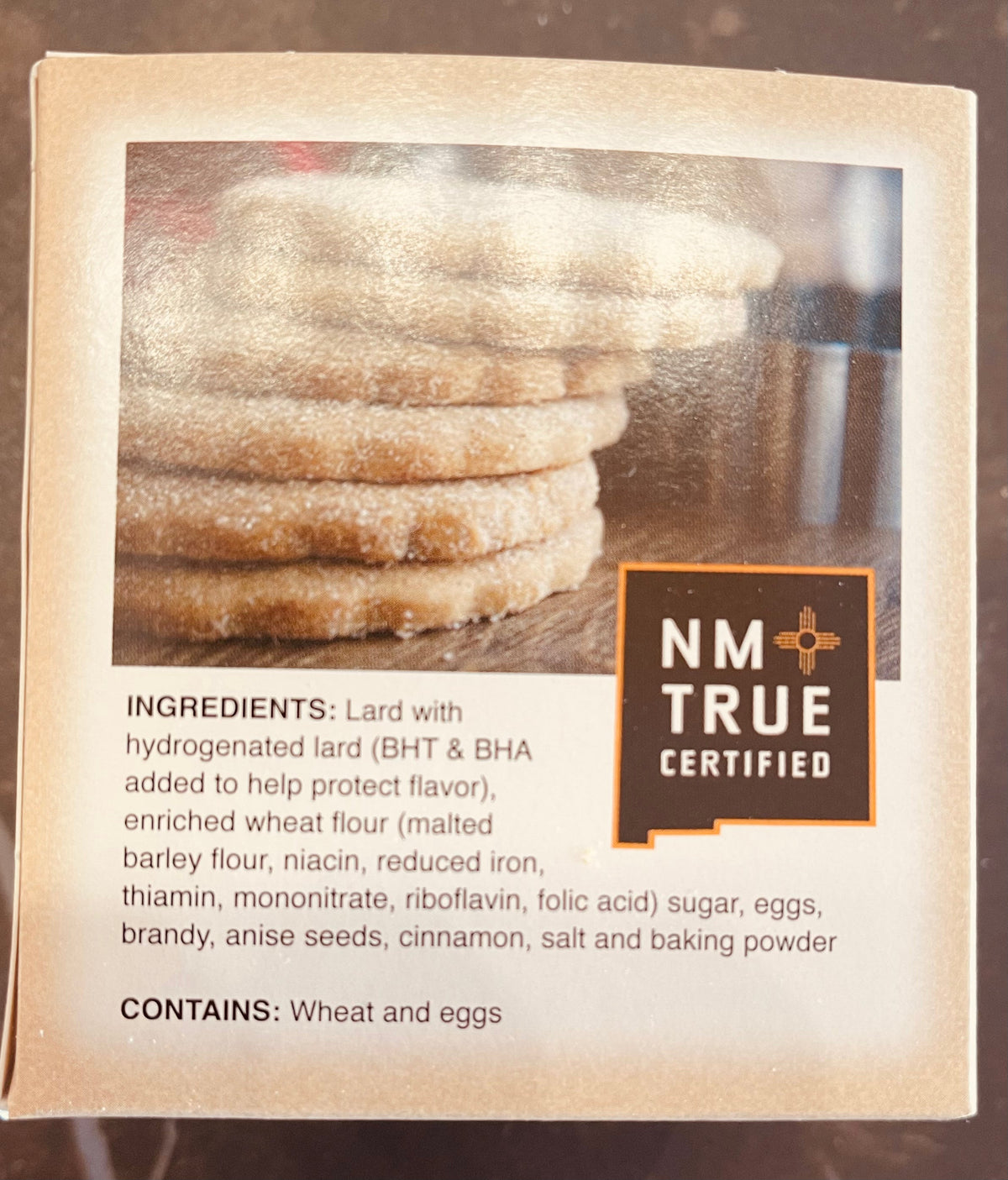Celina's Biscochitos cookie box back with ingredients panel and NM True certification