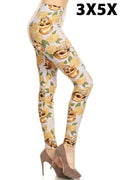 Plus size brushed ankle leggings, cream with gold skeleton and rose print, 3X5X
