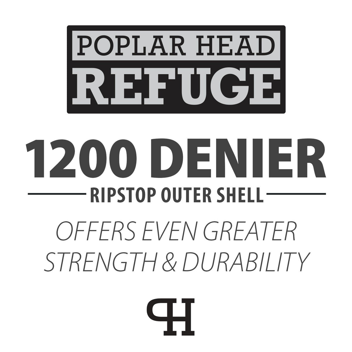 Poplar Head Refuge graphic showing 1200 denier ripstop outer shell