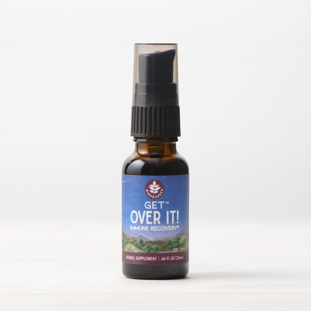 Get Over It! herbal supplement bottle with black spray cap