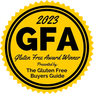 GF Gluten Free Award Winner badge with GFA 2023 seal