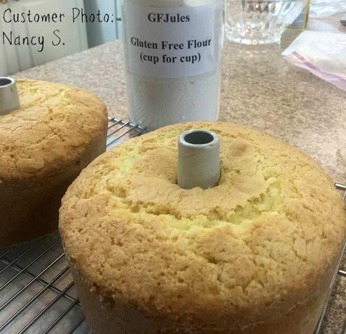 Gluten-free flour bread with paper tube center on cooling rack