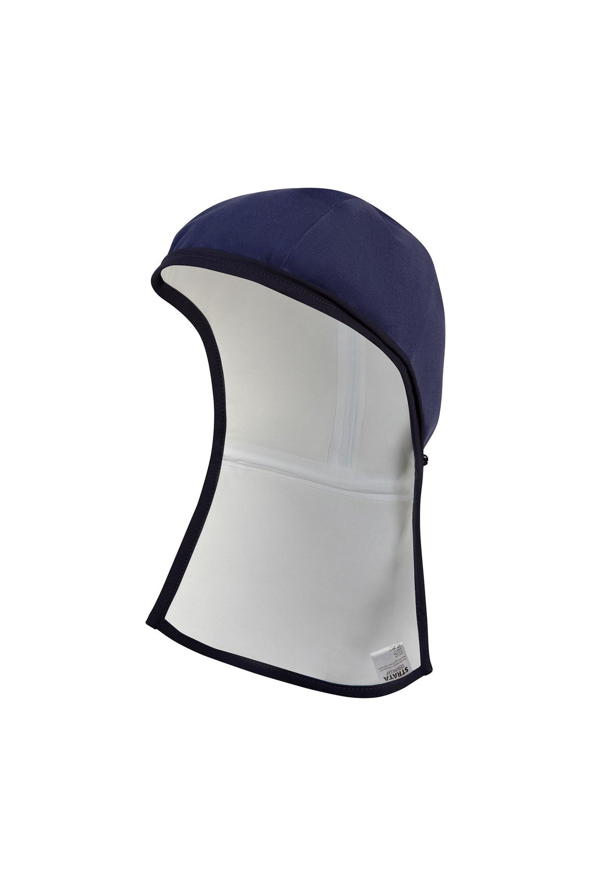 Azure cooling cap with rounded brim, black trim and front opening panel