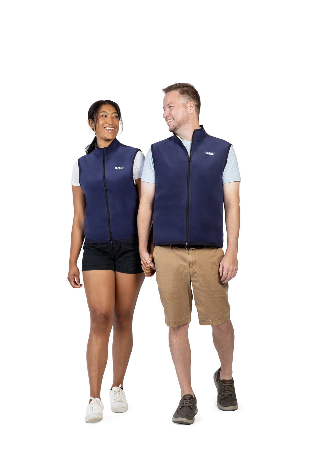 Women’s cooling vest in navy blue with full-length zipper, sleeveless design