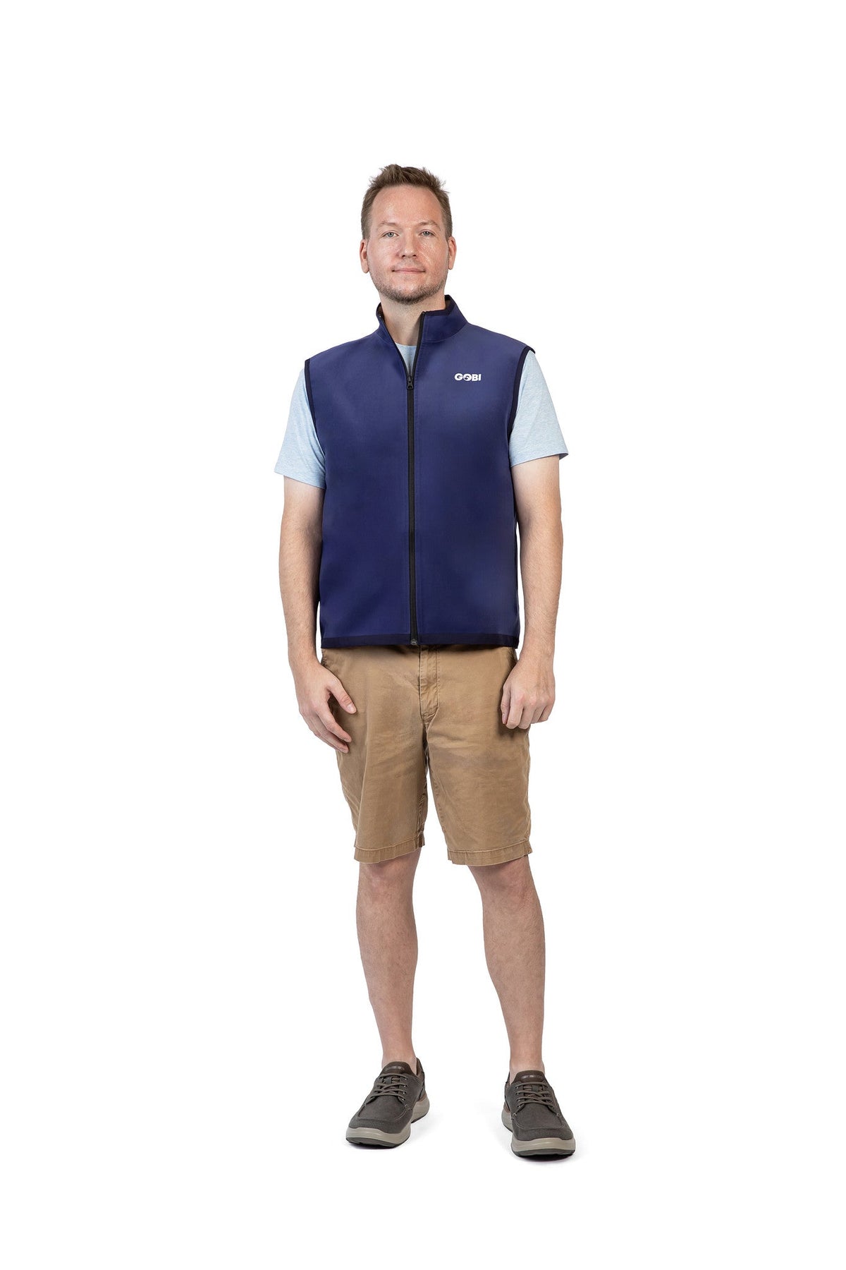 Women’s cooling vest in navy blue with stand collar and full front zipper