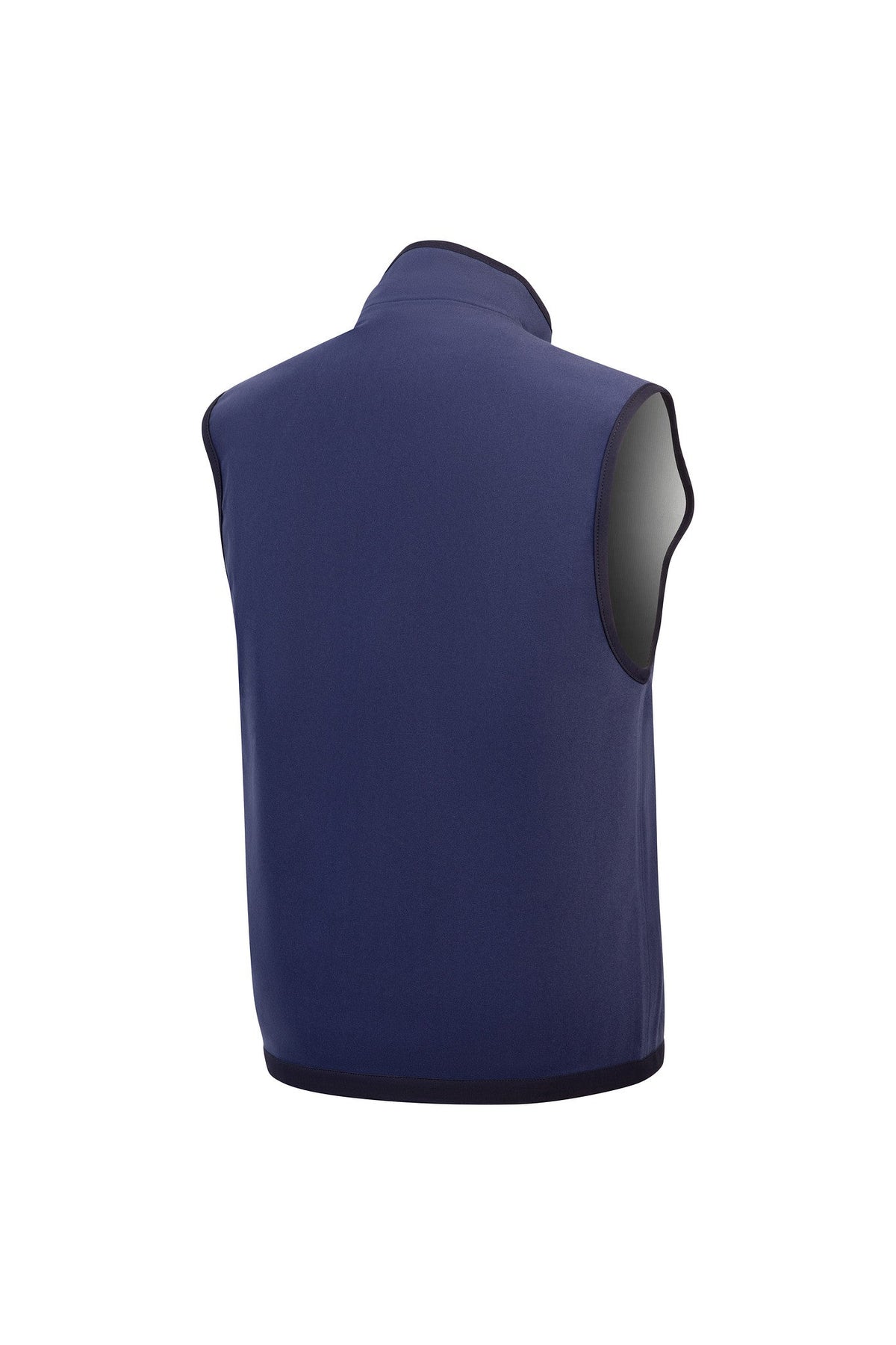 Men's azure cooling vest back view with curved shoulder cut