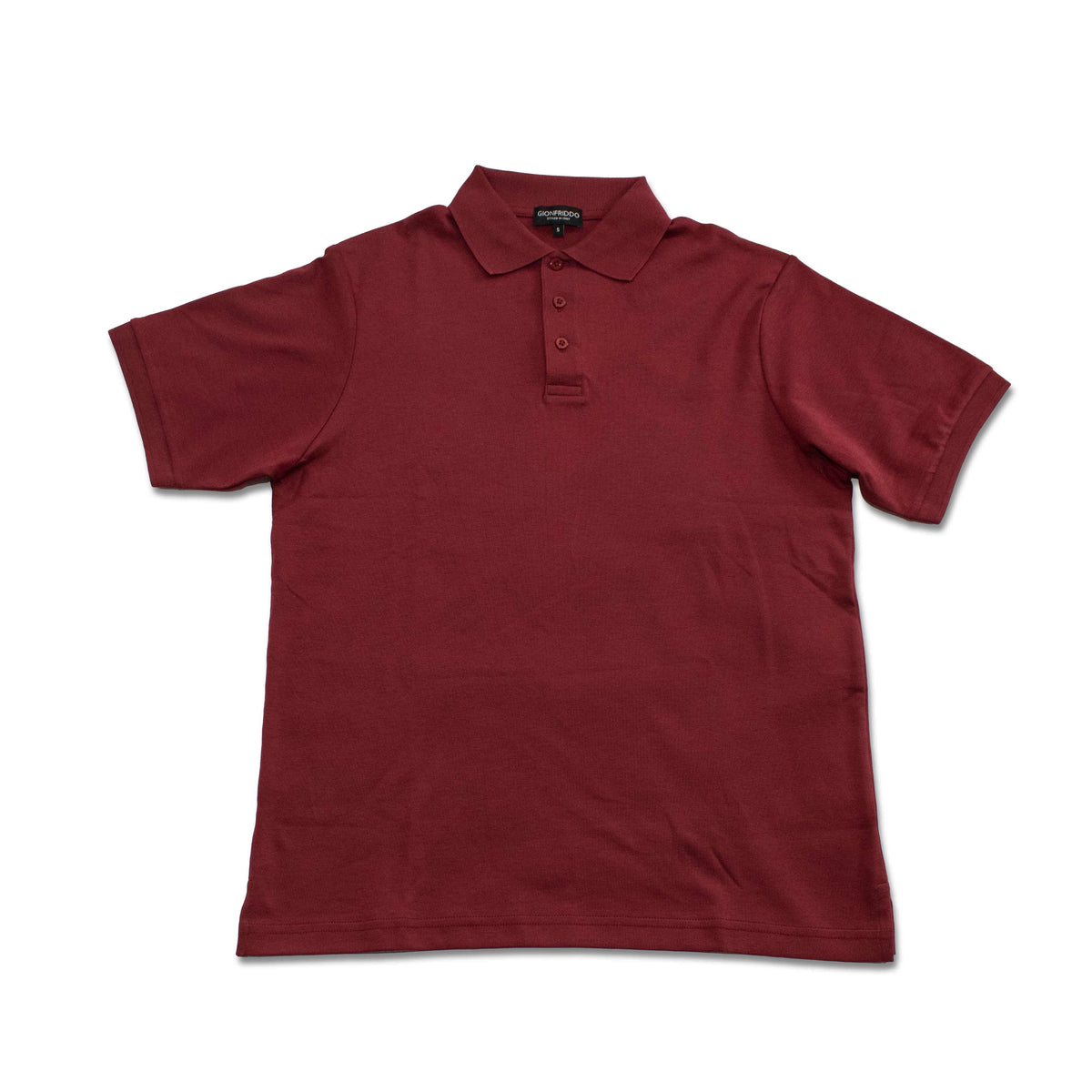 Wine short-sleeve polo shirt with button placket and fold-over collar