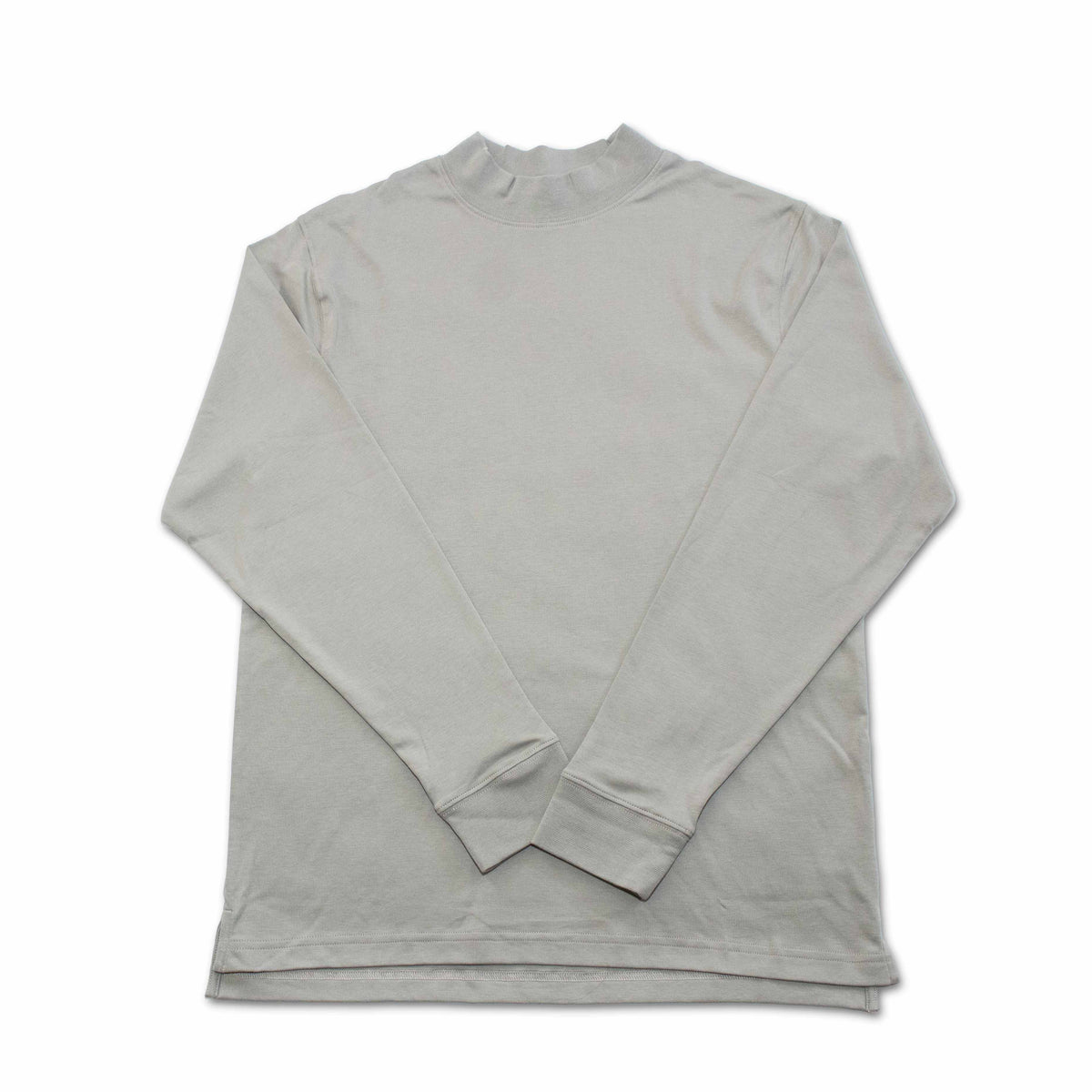 Light grey mock neck long sleeve Pima cotton shirt