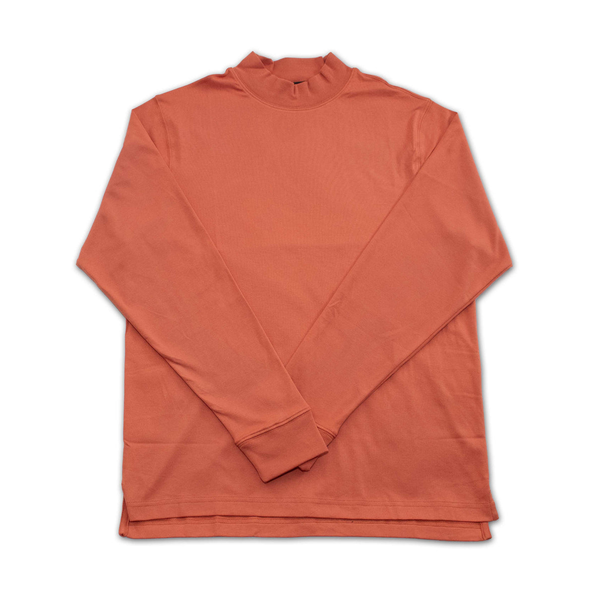 Tangerine mock neck long sleeve Pima cotton shirt