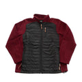 Bordeaux and black windproof quilted jacket with full-zip front and stand collar