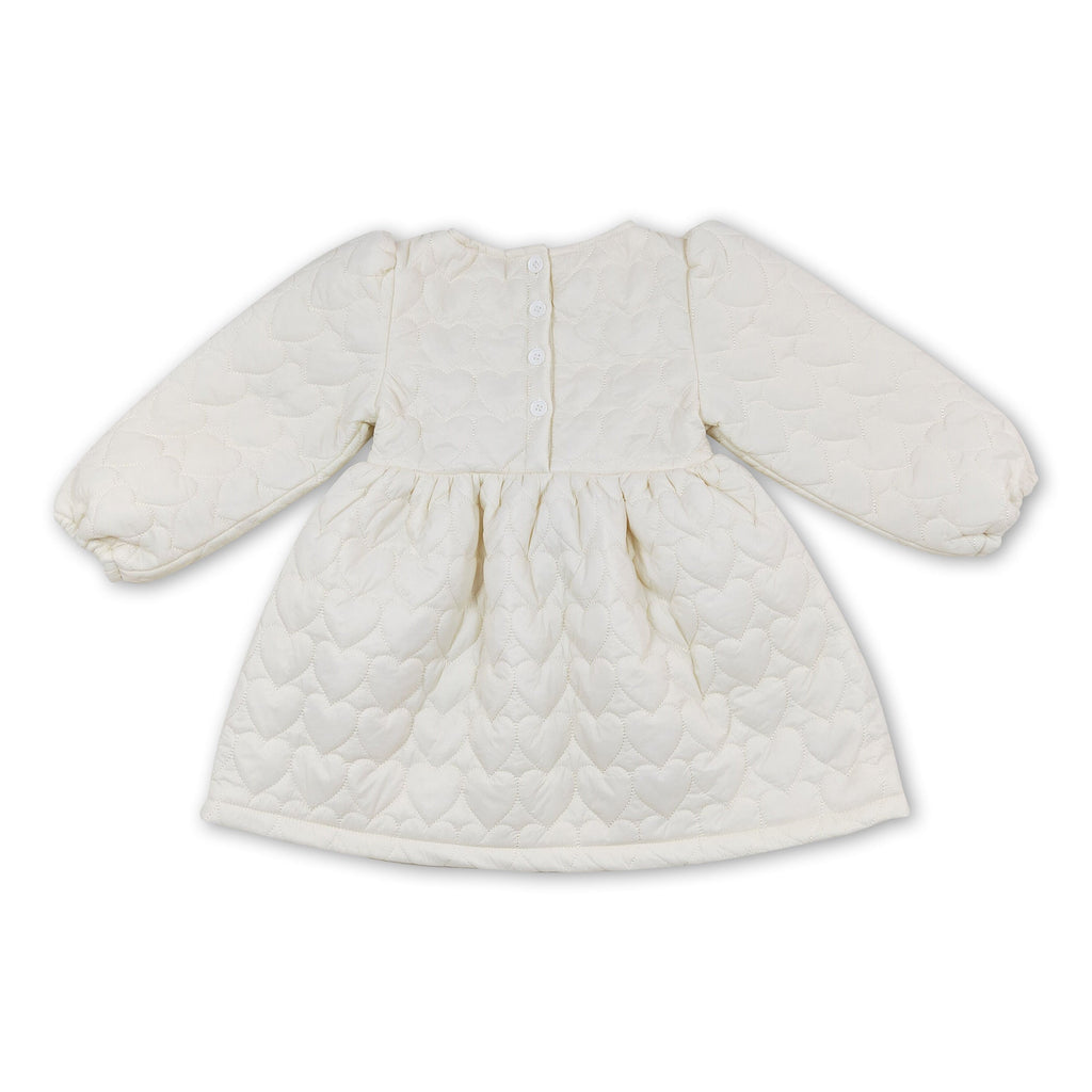 Kids winter coat, off-white quilted heart pattern, button front