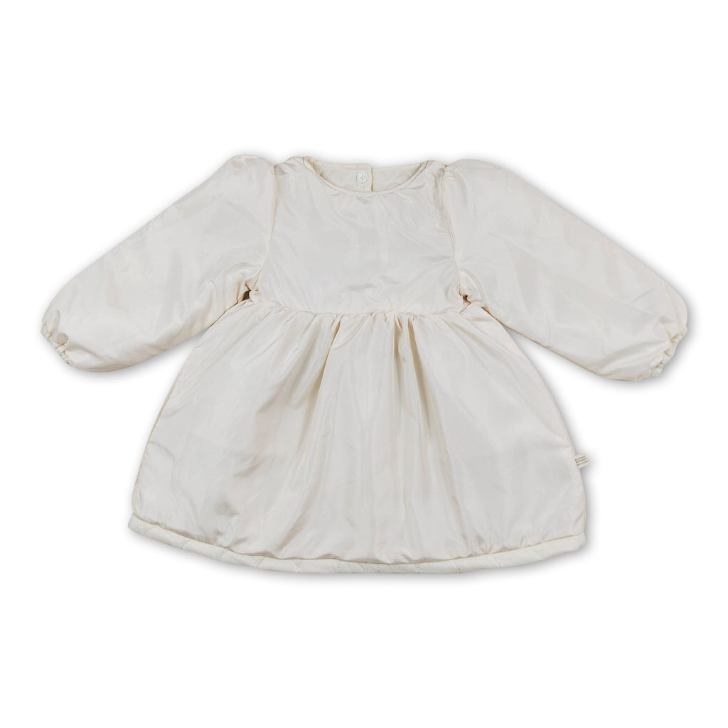 Kids winter coat, off-white quilted heart pattern, gathered yoke and sleeves