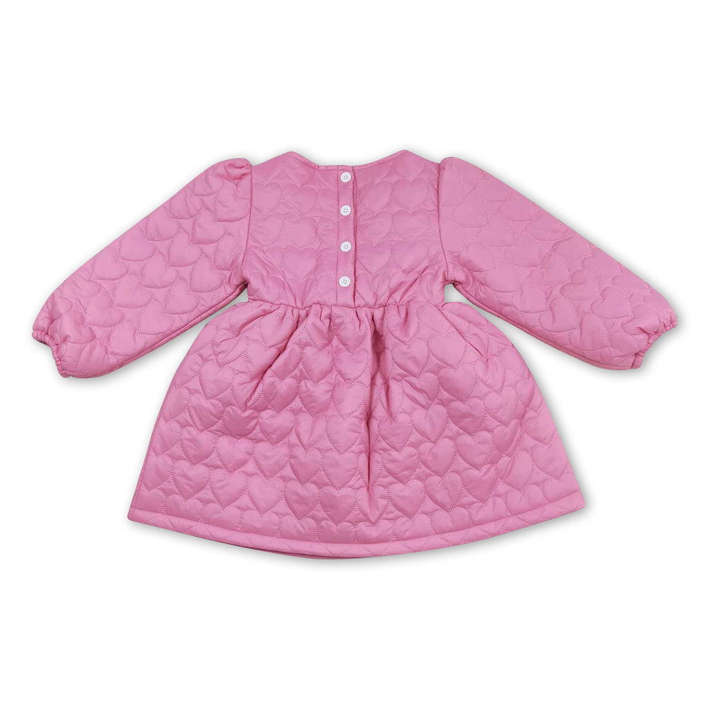 Pink girls quilted winter coat with button front and heart pattern