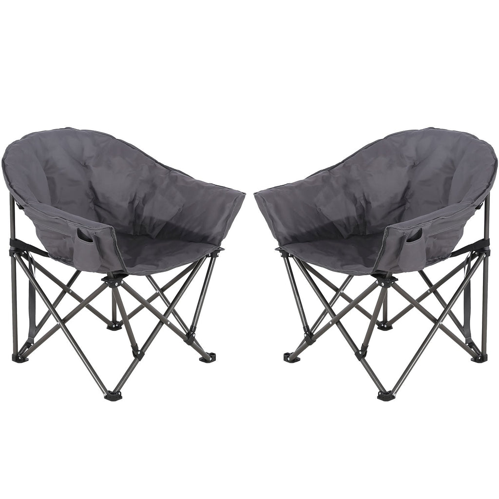 Dark gray folding camping chair set with fabric seat and cup-holder pocket