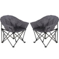 Dark gray folding camping chair set with fabric seat and cup-holder pocket