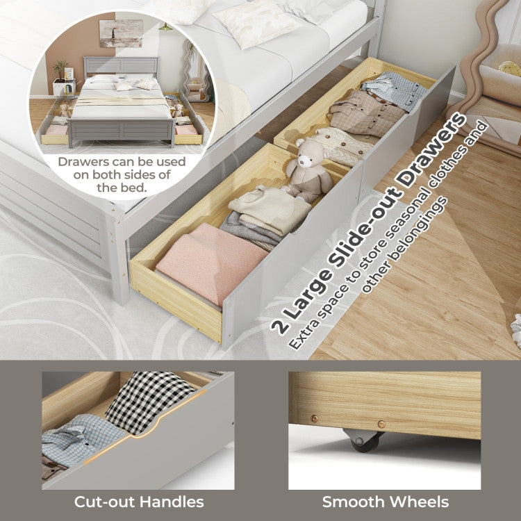 Full Size Grey Platform Bed Frame with 2 Storage Drawers