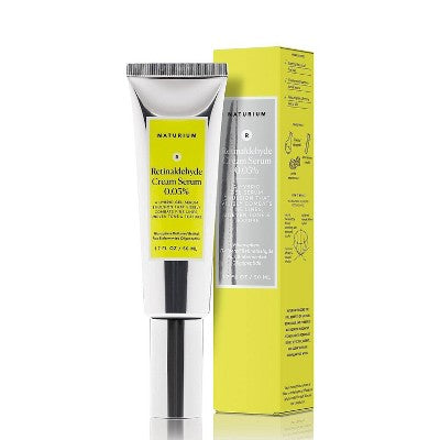 Naturium retinaldehyde cream serum tube with yellow product box, 0.05%