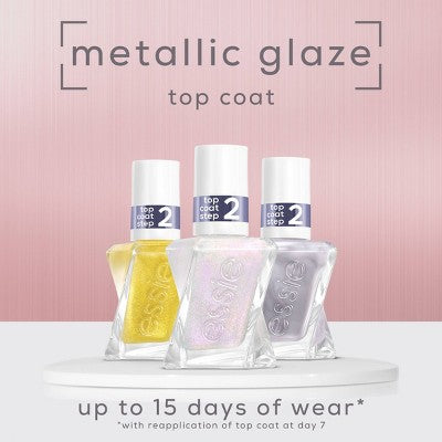 Three gel polish bottles in packaging: yellow, pearly lilac, and lavender metallic shades