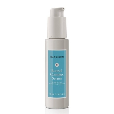 Naturium retinol complex serum bottle with pump, centered front view