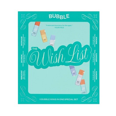 Teal skincare mini gift set box with 'Wish List' title and product illustrations