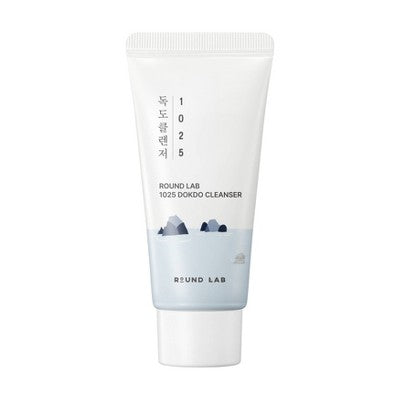 White squeeze cleanser tube labeled Round Lab 1025 Dokdo Cleanser