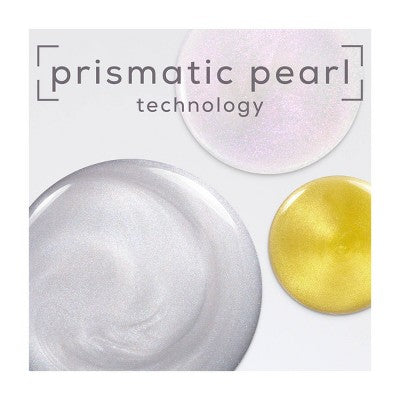Gel polish texture swatches showing pearly white and metallic gold shimmer