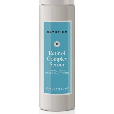 Naturium retinol complex serum bottle close-up of teal label