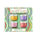 Golden Glow body cream set with four scented tubs in gold, purple, pink, and red