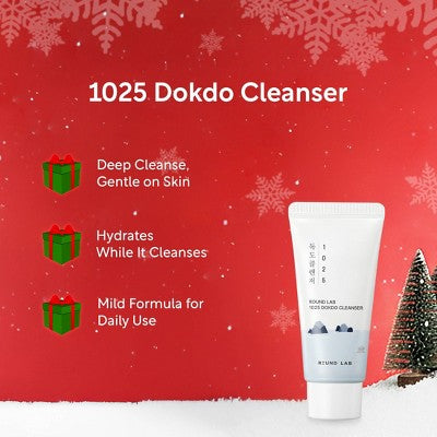 White cleanser tube with holiday-style graphic for 1025 Dokdo Cleanser
