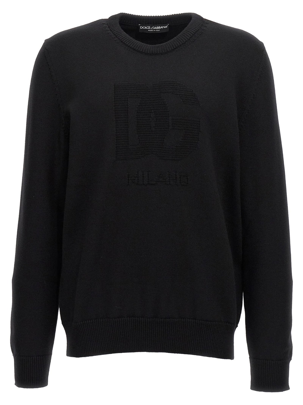 Men's black crewneck sweater with DG intarsia front logo