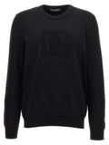 Men's black crewneck sweater with DG intarsia front logo