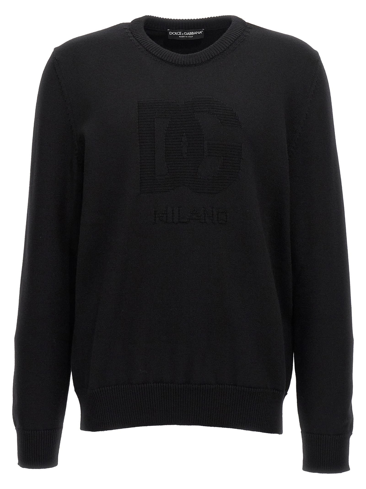 Men's black crewneck sweater with DG intarsia front logo