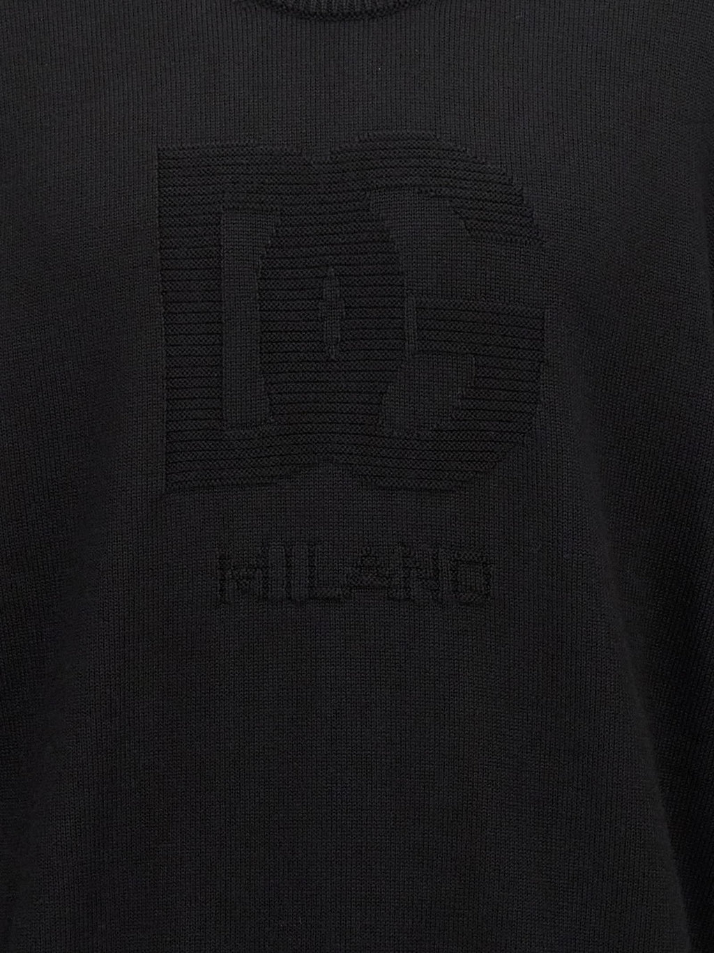 Men's black crewneck sweater with raised DG intarsia monogram