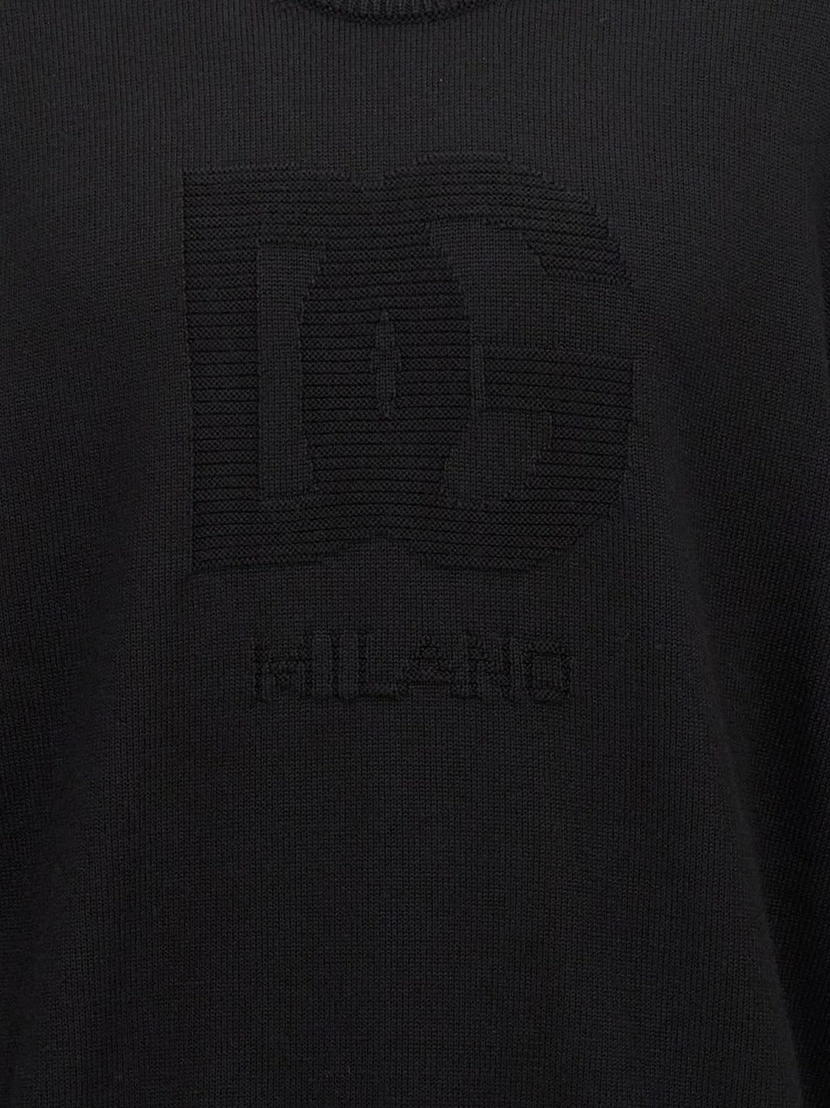 Men's black crewneck sweater with raised DG intarsia monogram