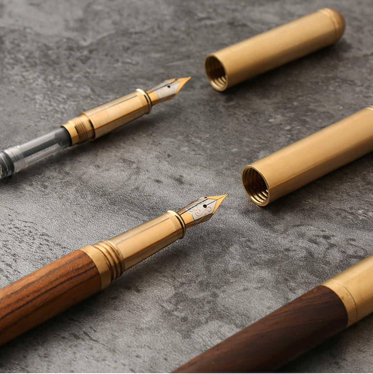Handmade fountain pen set with gold nibs and wood barrels