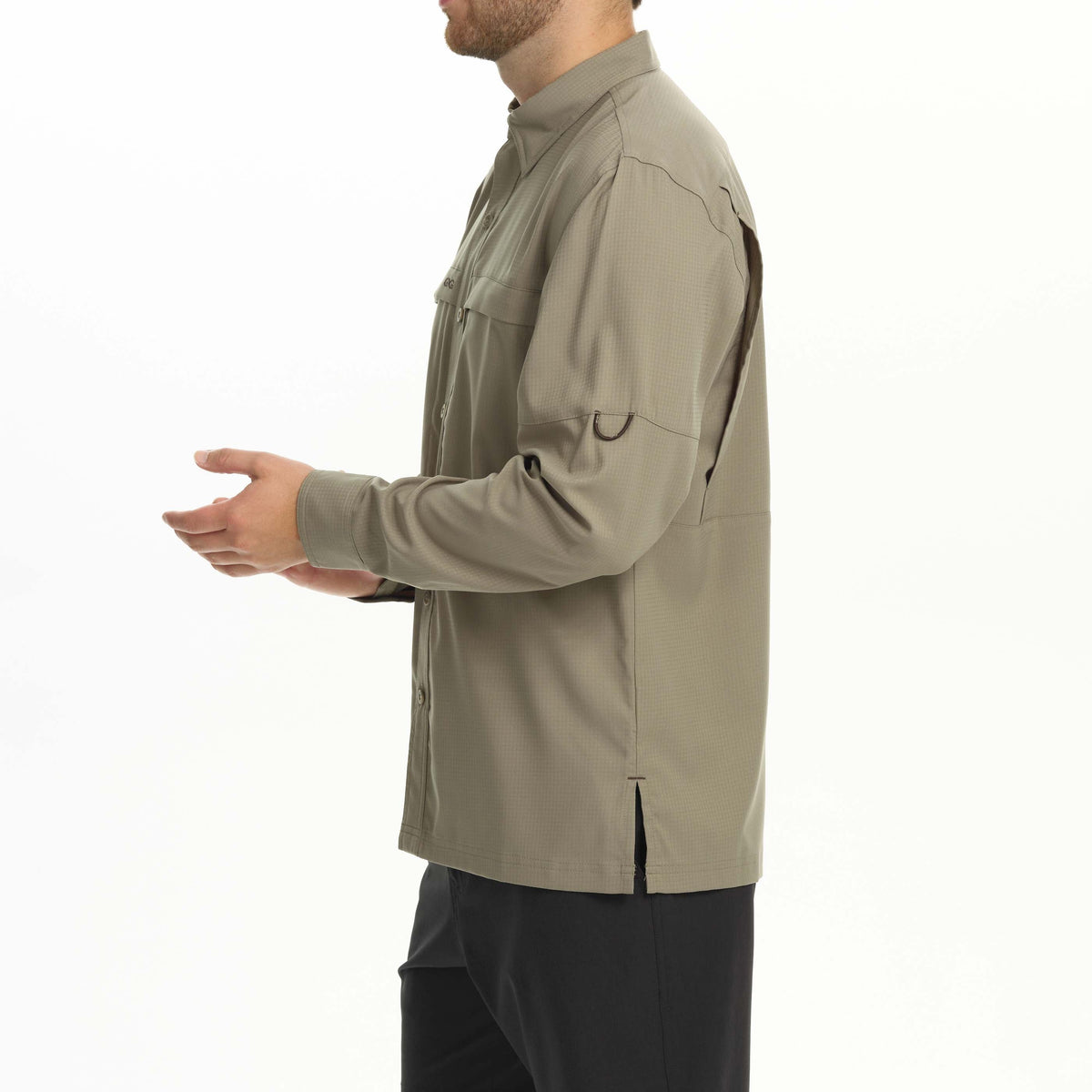 Sage long-sleeve scout shirt with flap chest pocket and button cuffs