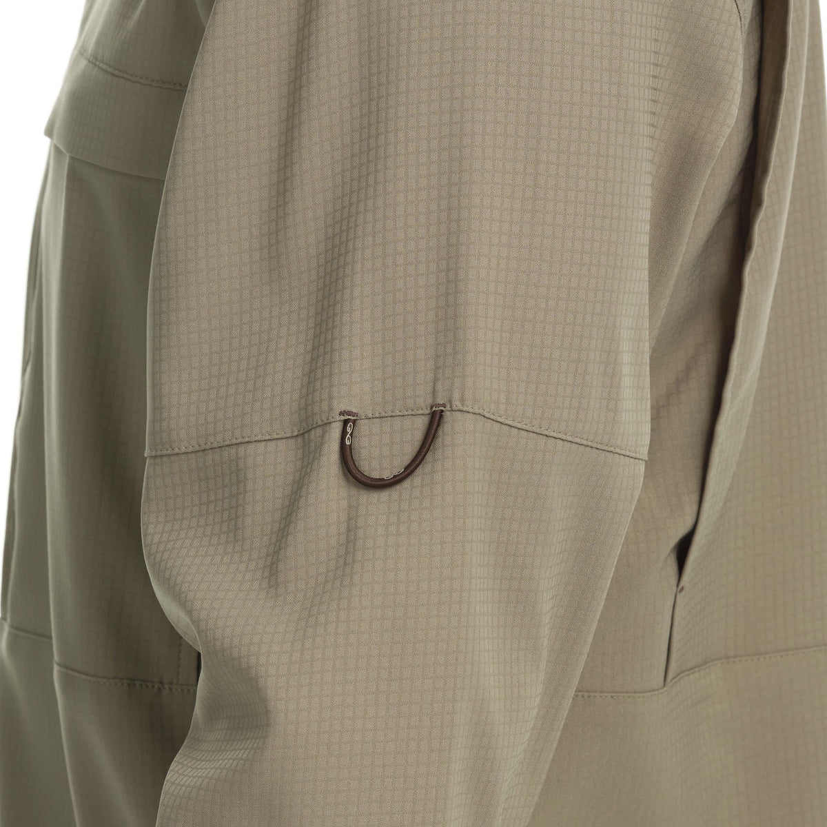 Sage scout shirt close-up of chest pocket flap with metal button