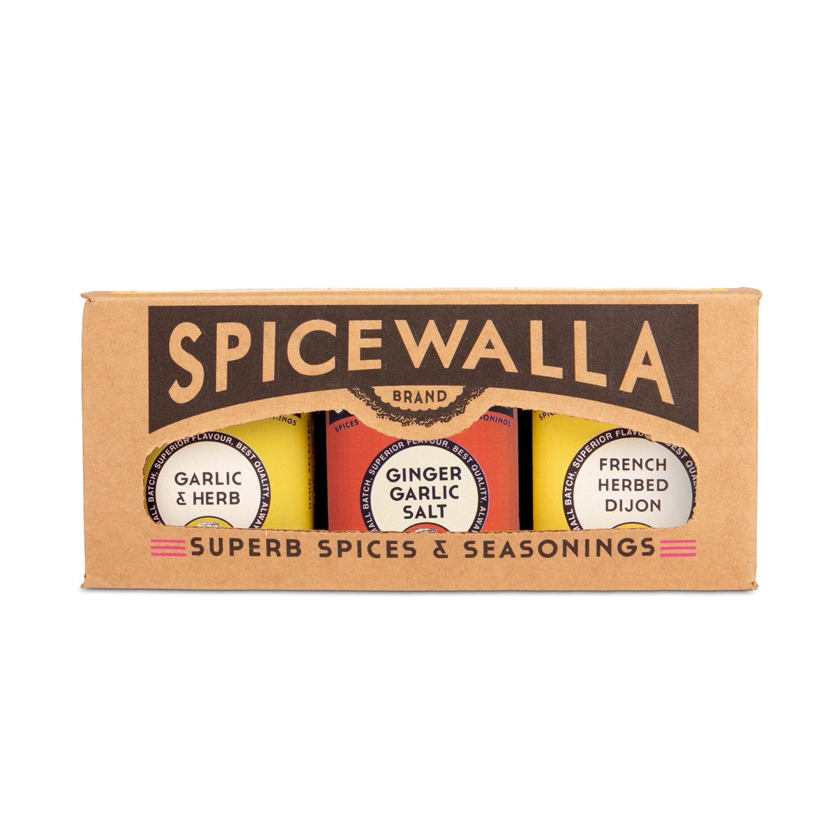 SpiceWalla garlic lover's 3-pack spice box front with three flavor labels