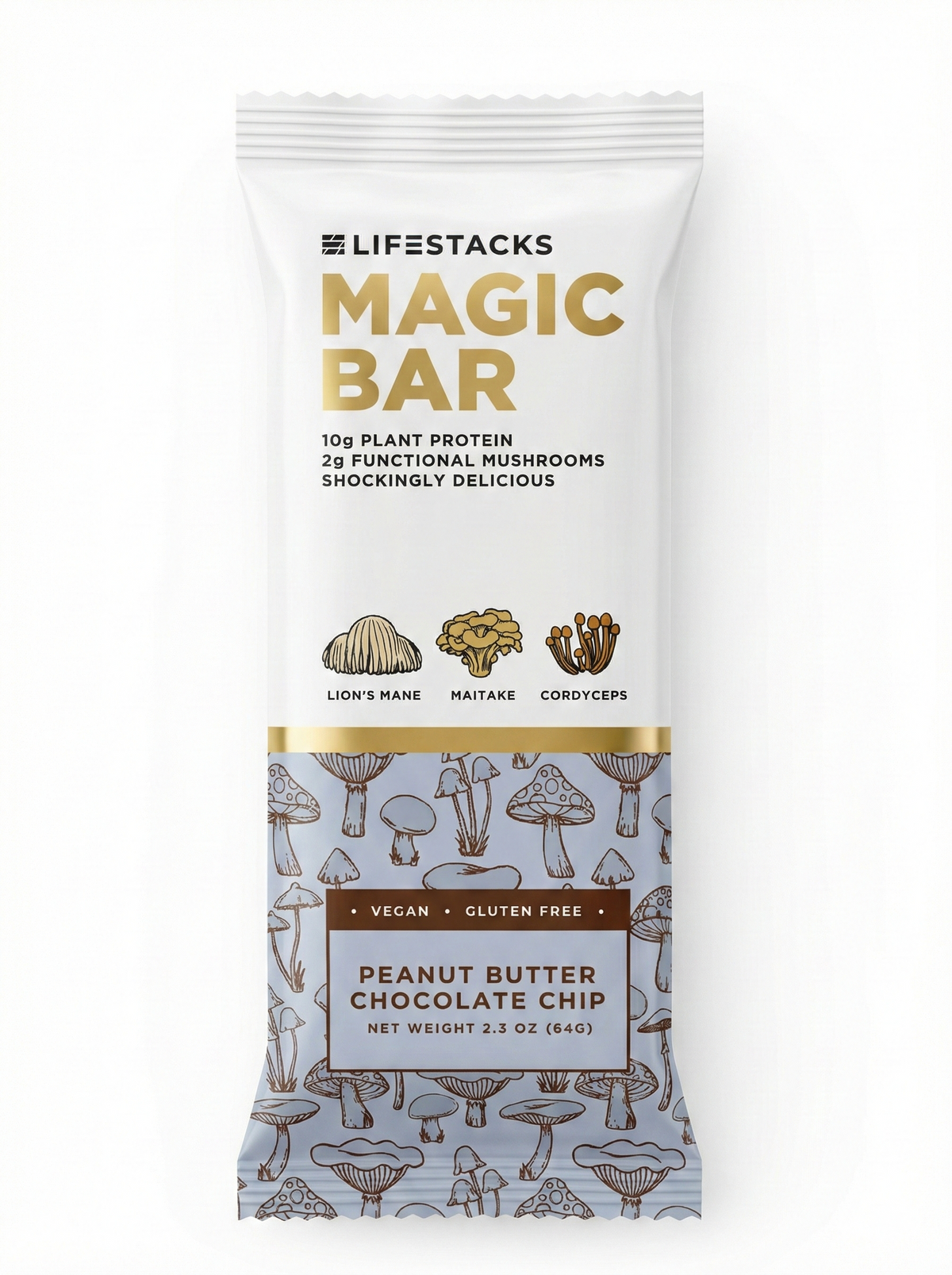 Protein snack bar pouch, peanut butter chocolate chip flavor, front view