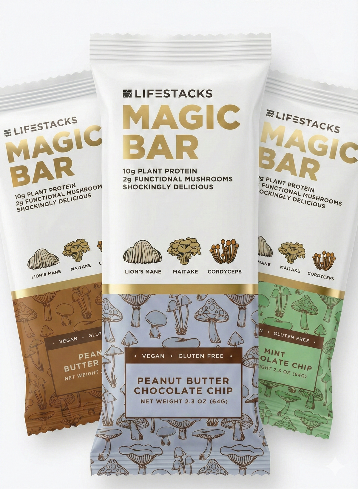 Variety pack of protein snack bar pouches: peanut butter and mint chocolate chip