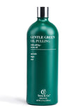 Gentle green oil pulling rinse bottle with silver cap and front label