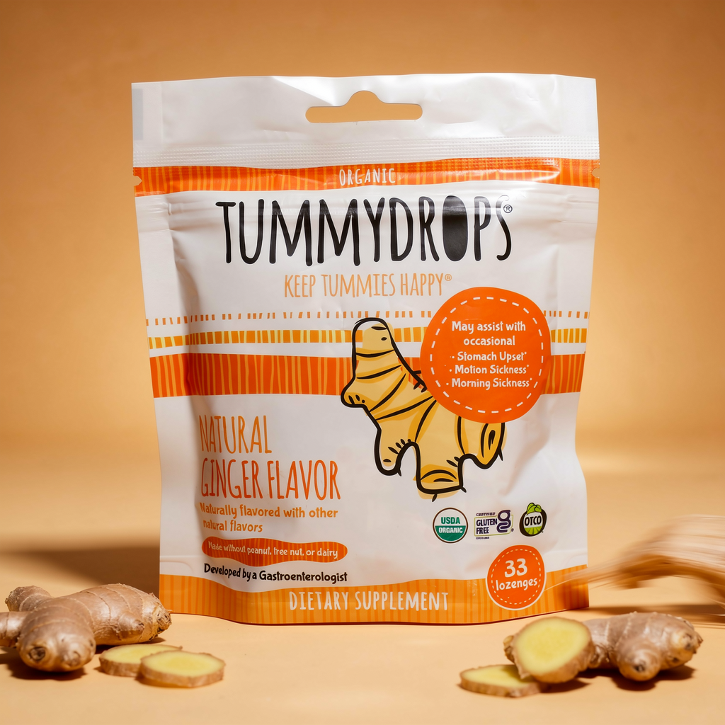 Ginger tummydrops pouch, 33 count, orange ginger flavor