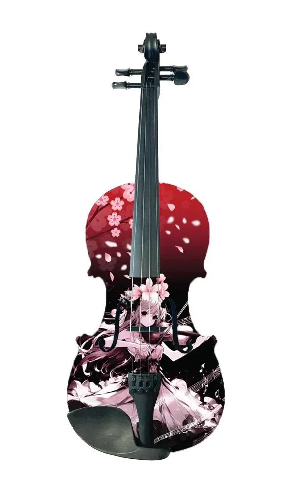 Pink cherry blossom decorative violin body with bowing pegs and scroll