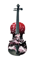 Pink cherry blossom decorative violin body with bowing pegs and scroll