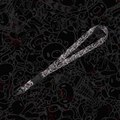 Black patterned lanyard with wide strap and metal clip attachment