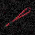 Red patterned lanyard with small metal clip