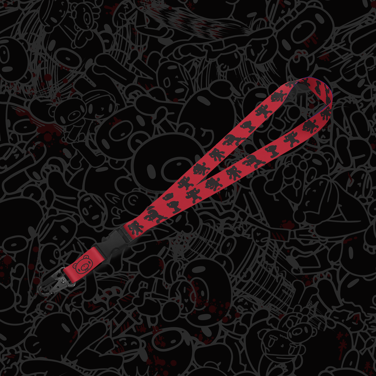 Red patterned lanyard with small metal clip