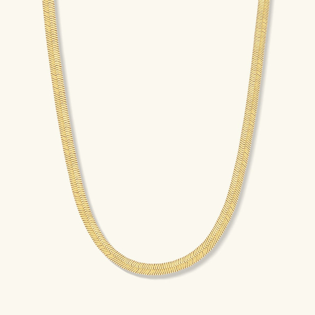 Gold herringbone chain necklace with slender 5mm links